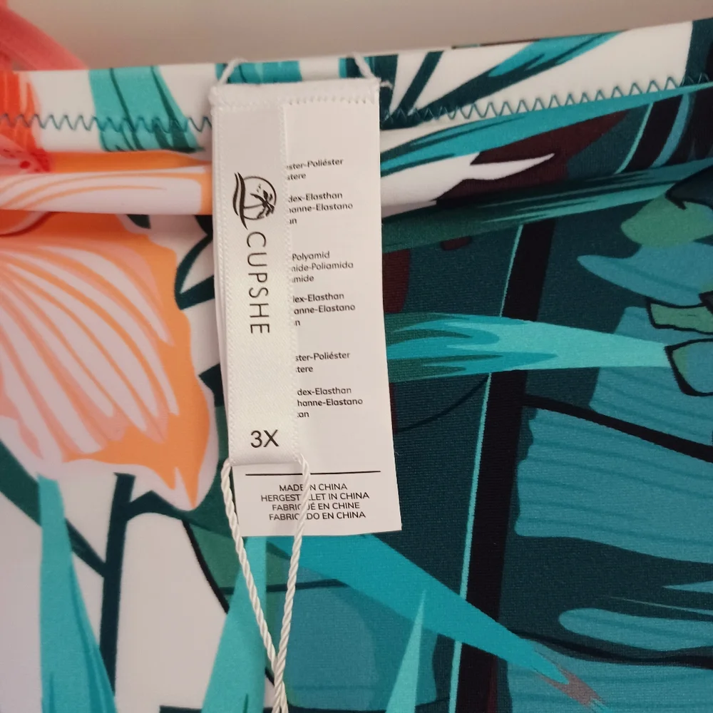 Neon Peach Swim Top And Tropical Print Bottoms - Picture 3 of 5